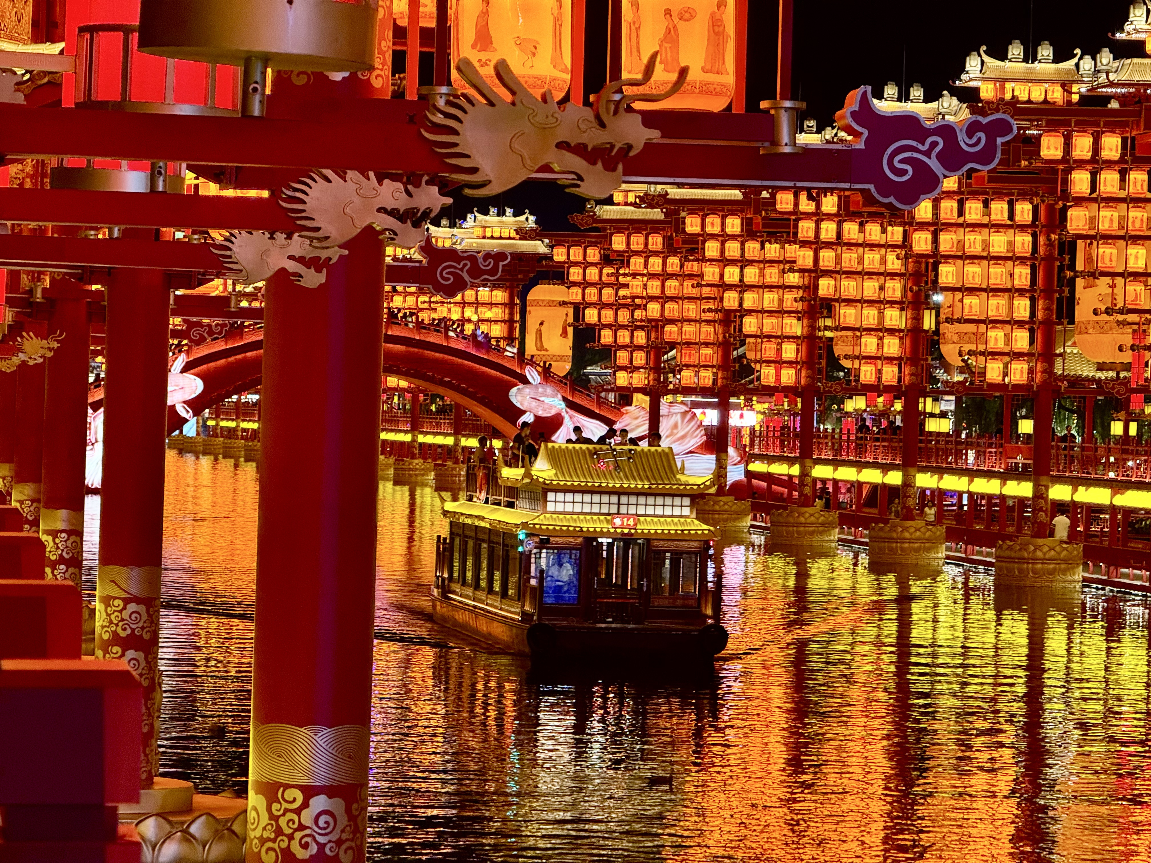 Lantern festival boat at night